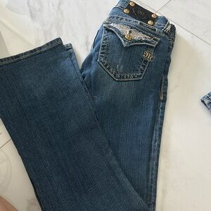 Miss Me Blue Boot Cut Jeans with Gold Accents